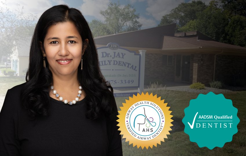 Dr. Krithika Jayaprakash outside Dr. Jay Family Dental in Vernon, CT